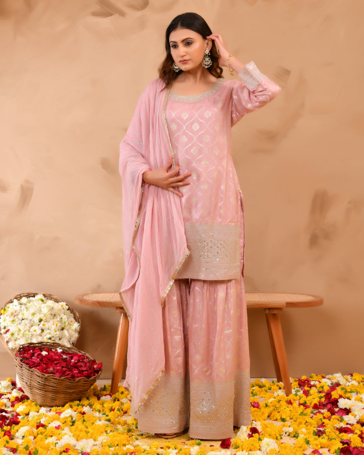 Fully Embroidered Heavy-Look Jacquard Silk Suit