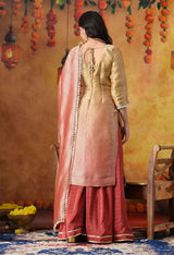 Golden Yellow Brocade Silk Sharara Set with Golden Dupatta