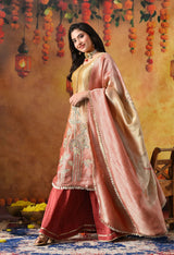 Golden Yellow Brocade Silk Sharara Set with Golden Dupatta