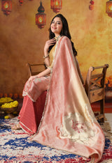 Golden Yellow Brocade Silk Sharara Set with Golden Dupatta