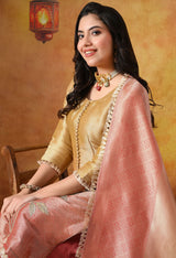 Golden Yellow Brocade Silk Sharara Set with Golden Dupatta