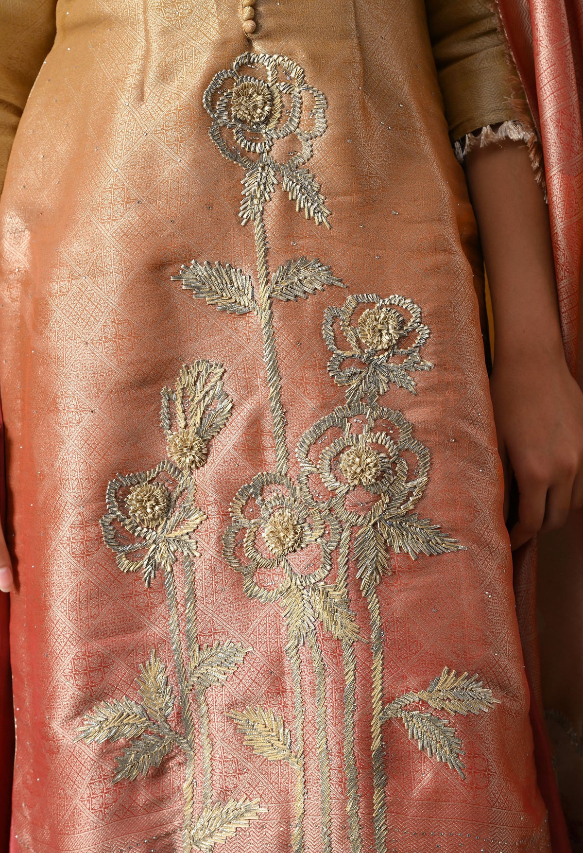 Golden Yellow Brocade Silk Sharara Set with Golden Dupatta