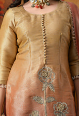 Golden Yellow Brocade Silk Sharara Set with Golden Dupatta