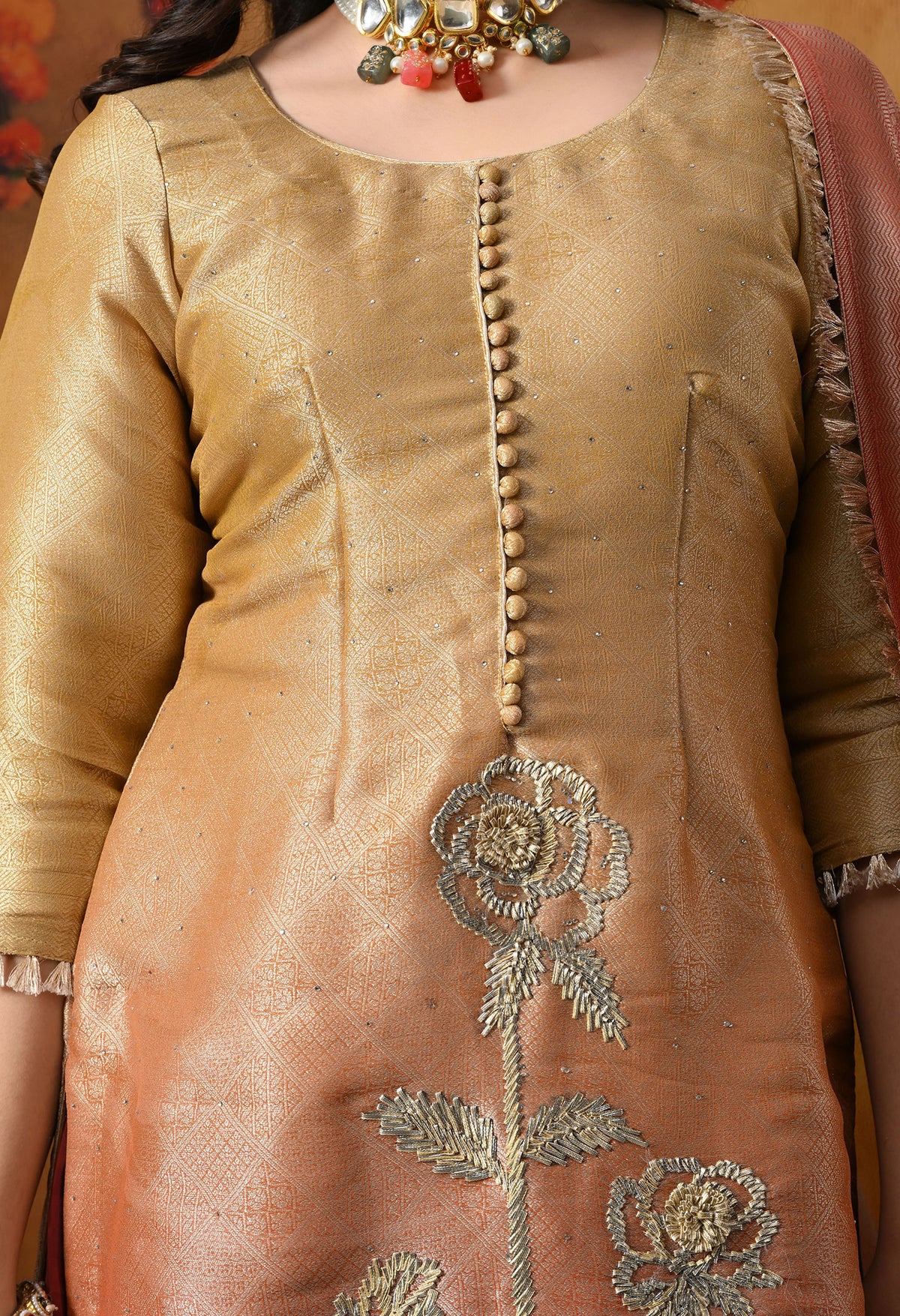 Golden Yellow Brocade Silk Sharara Set with Golden Dupatta