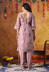 Lilac Purple Tissue Organza Kurta Set with Tulip Salwar & Matching Dupatta