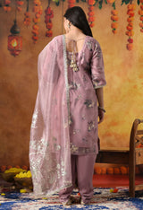 Lilac Purple Tissue Organza Kurta Set with Tulip Salwar & Matching Dupatta