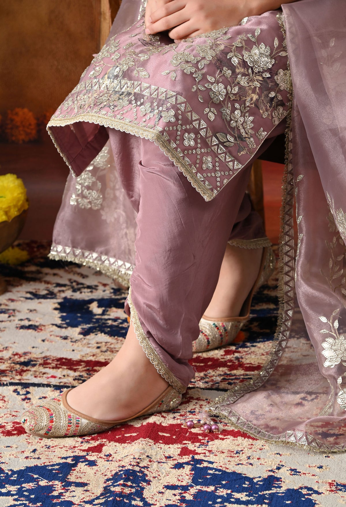 Lilac Purple Tissue Organza Kurta Set with Tulip Salwar & Matching Dupatta