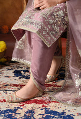 Lilac Purple Tissue Organza Kurta Set with Tulip Salwar & Matching Dupatta
