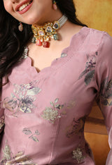 Lilac Purple Tissue Organza Kurta Set with Tulip Salwar & Matching Dupatta
