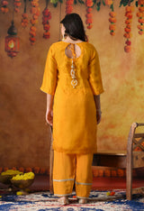 Orangeish Yellow Tissue Organza Kurta Set with Farshi Salwar