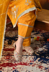 Orangeish Yellow Tissue Organza Kurta Set with Farshi Salwar