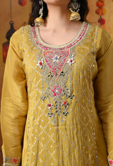 Yellow Tissue Crepe Sharara Set with Multicolour Sharara & Matching Dupatta