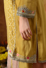 Yellow Tissue Crepe Sharara Set with Multicolour Sharara & Matching Dupatta