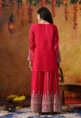 Hot Pink Chinon Sharara Set with Matching Dupatta