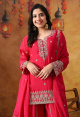 Hot Pink Chinon Sharara Set with Matching Dupatta