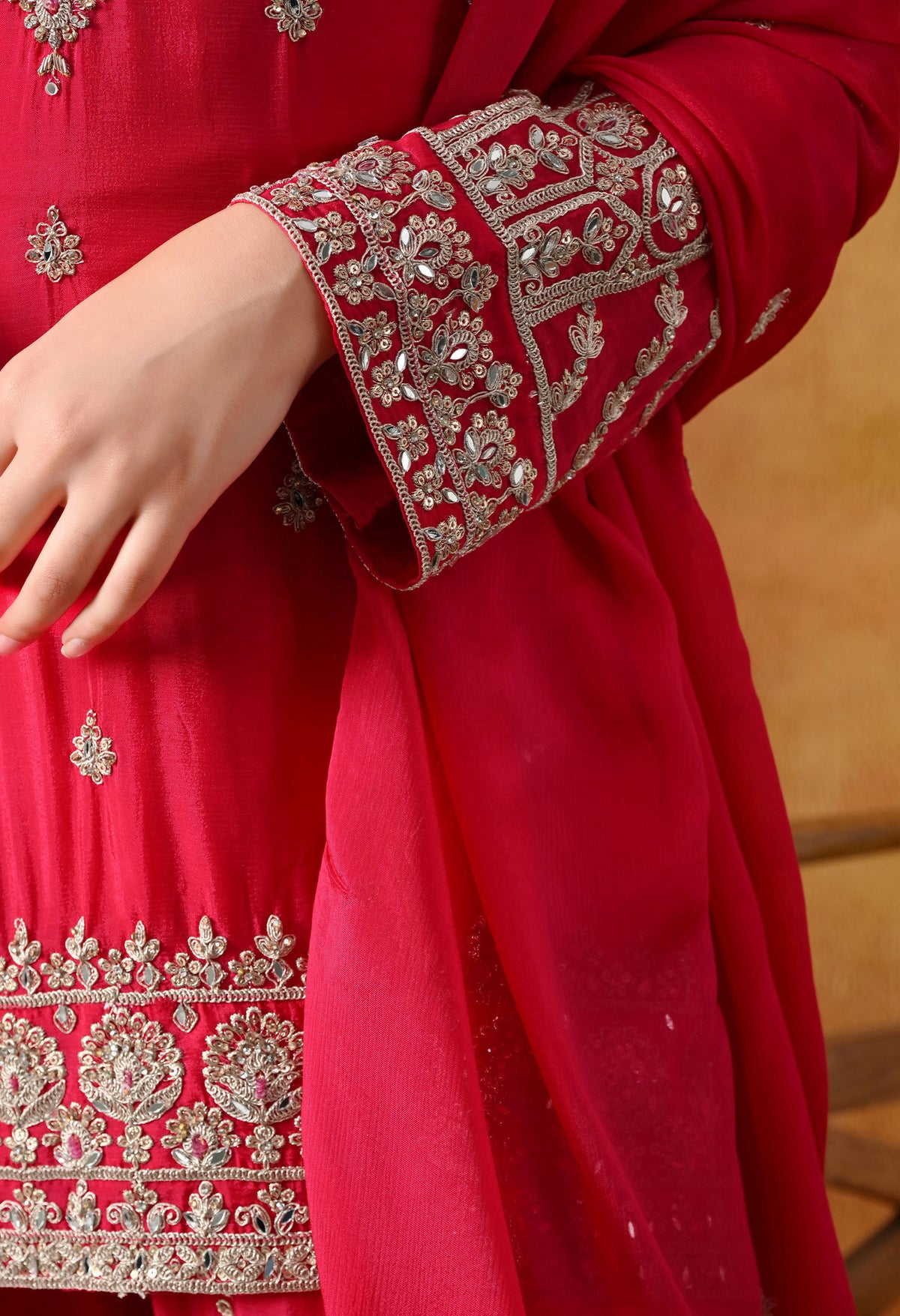 Hot Pink Chinon Sharara Set with Matching Dupatta