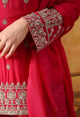 Hot Pink Chinon Sharara Set with Matching Dupatta