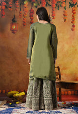 Mehndi Green Tissue Crepe Gharara Set with Matching Dupatta