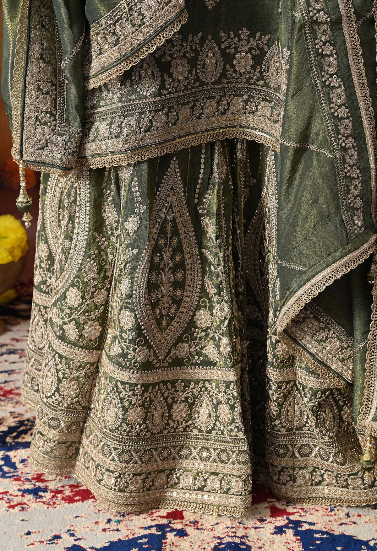 Mehndi Green Tissue Crepe Gharara Set with Matching Dupatta