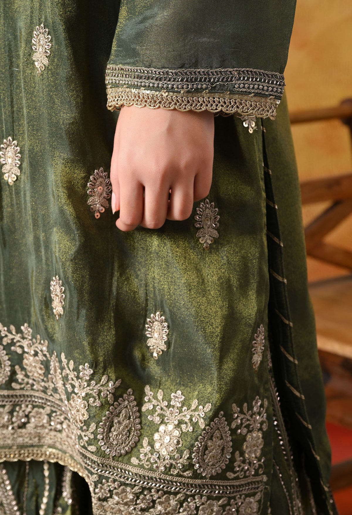 Mehndi Green Tissue Crepe Gharara Set with Matching Dupatta
