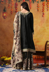 Elegant Black Crepe Gharara Set with Printed Gharara & Dupatta