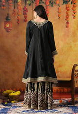 Elegant Black Crepe Gharara Set with Printed Gharara & Dupatta