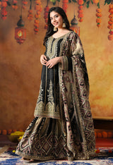 Elegant Black Crepe Gharara Set with Printed Gharara & Dupatta