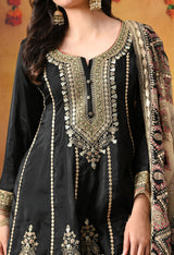 Elegant Black Crepe Gharara Set with Printed Gharara & Dupatta