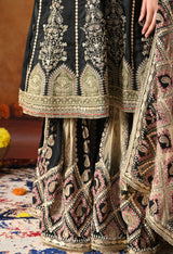 Elegant Black Crepe Gharara Set with Printed Gharara & Dupatta