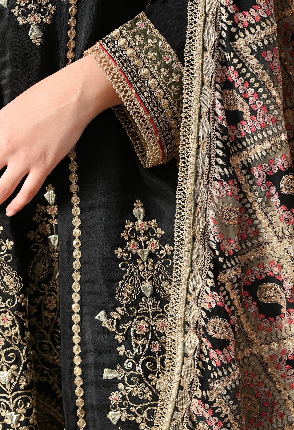 Elegant Black Crepe Gharara Set with Printed Gharara & Dupatta