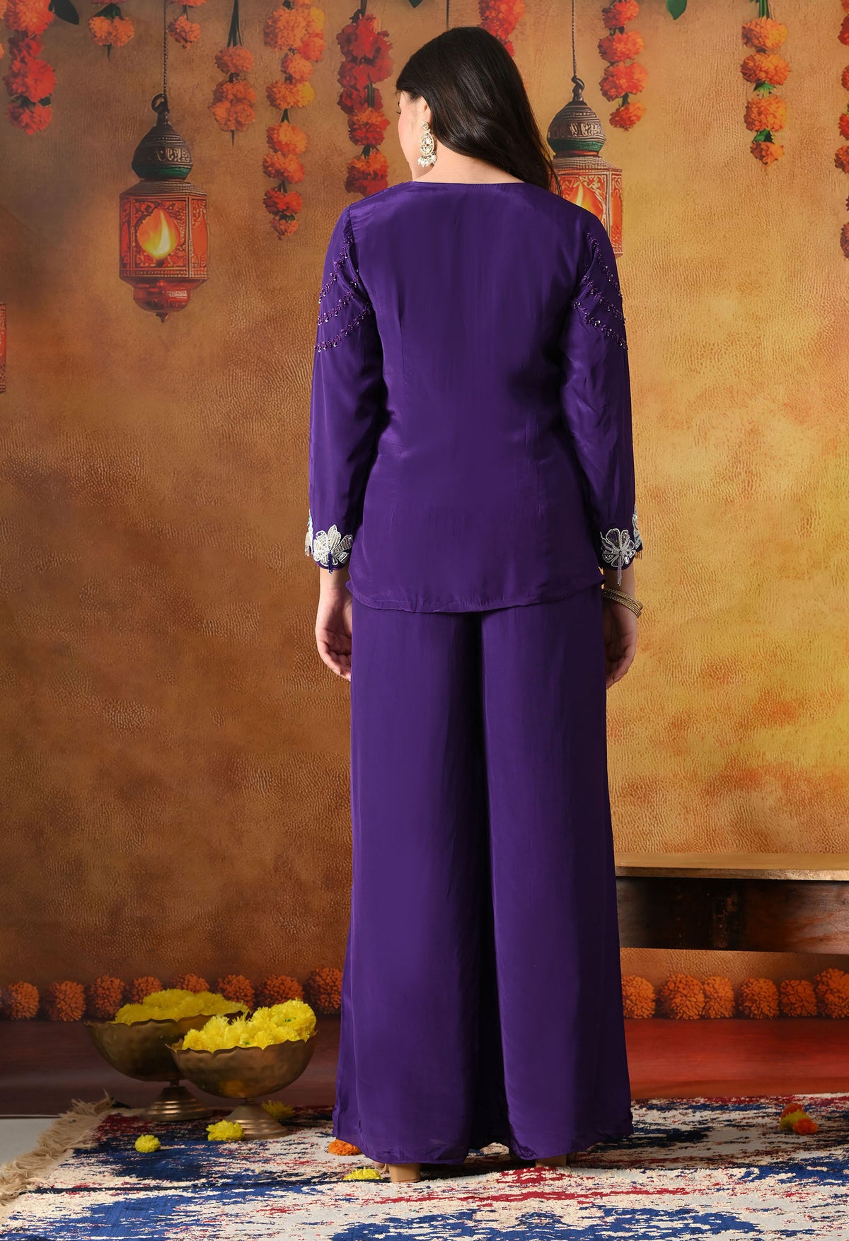 Chic Purple Crepe Indo Western Set with Straight Palazzo