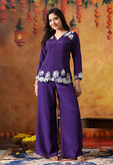 Chic Purple Crepe Indo Western Set with Straight Palazzo