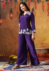 Chic Purple Crepe Indo Western Set with Straight Palazzo