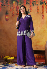 Chic Purple Crepe Indo Western Set with Straight Palazzo