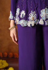 Chic Purple Crepe Indo Western Set with Straight Palazzo