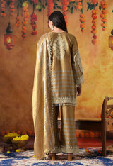 Golden Tissue Silk Kurta Set with Thread & Pearl Work