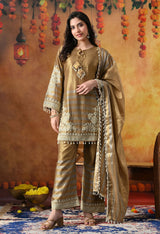 Golden Tissue Silk Kurta Set with Thread & Pearl Work