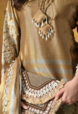 Golden Tissue Silk Kurta Set with Thread & Pearl Work