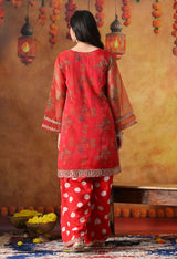 Elegant Red Organza Kurta Set with Farshi Salwar & Matching Dupatta