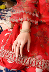 Elegant Red Organza Kurta Set with Farshi Salwar & Matching Dupatta