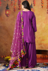 Elegant Purple Cotton Silk Kurta Set with Farshi Salwar & Net Dupatta