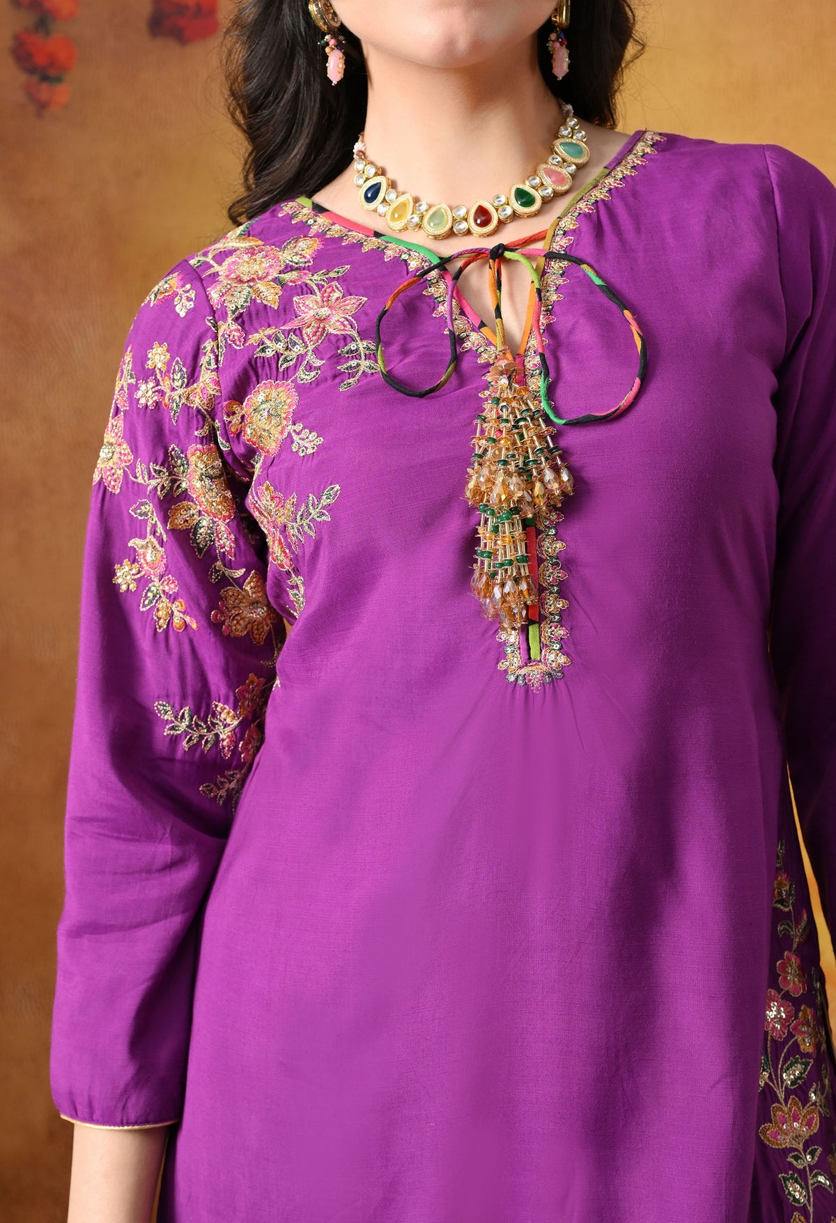 Elegant Purple Cotton Silk Kurta Set with Farshi Salwar & Net Dupatta