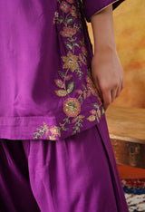 Elegant Purple Cotton Silk Kurta Set with Farshi Salwar & Net Dupatta