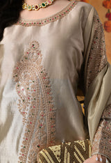 Golden Tissue Silk Kurta Set with Tissue Organza Dupatta & Umbrella Pants