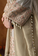 Golden Tissue Silk Kurta Set with Tissue Organza Dupatta & Umbrella Pants