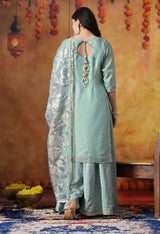 Sapphire Blue Tissue Organza Sharara Set with Matching Dupatta