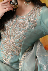 Sapphire Blue Tissue Organza Sharara Set with Matching Dupatta