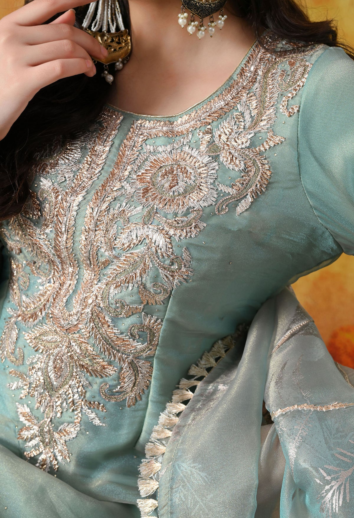 Sapphire Blue Tissue Organza Sharara Set with Matching Dupatta