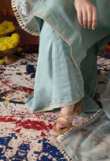 Sapphire Blue Tissue Organza Sharara Set with Matching Dupatta
