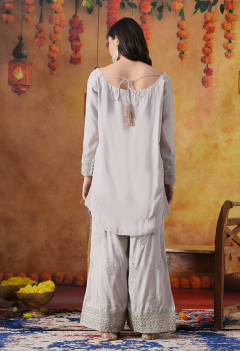 Light Pink Cotton Silk Kurta Set with Plazo Pants & Matching Dupatta